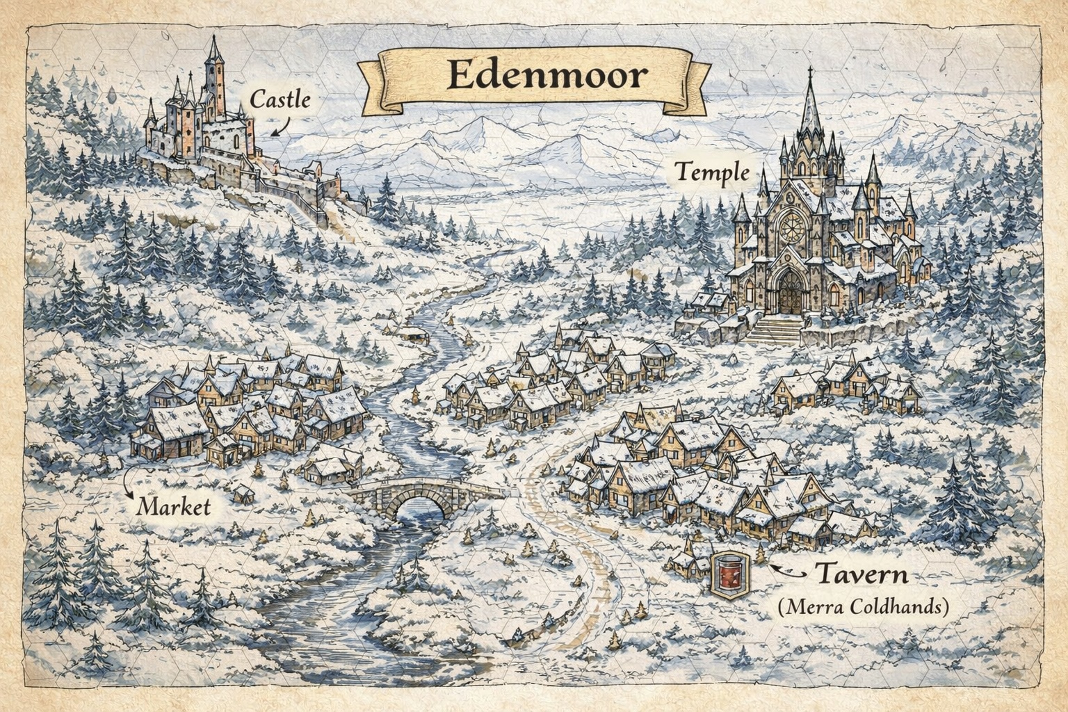 Fantasy map of Edenmoor with interactive location pins